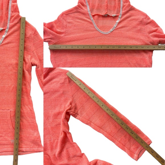 Miss Me Womens Sz Medium Bright Coral 3/4 Sleeve Knit Hooded Lightweight Sweater - Picture 4 of 16